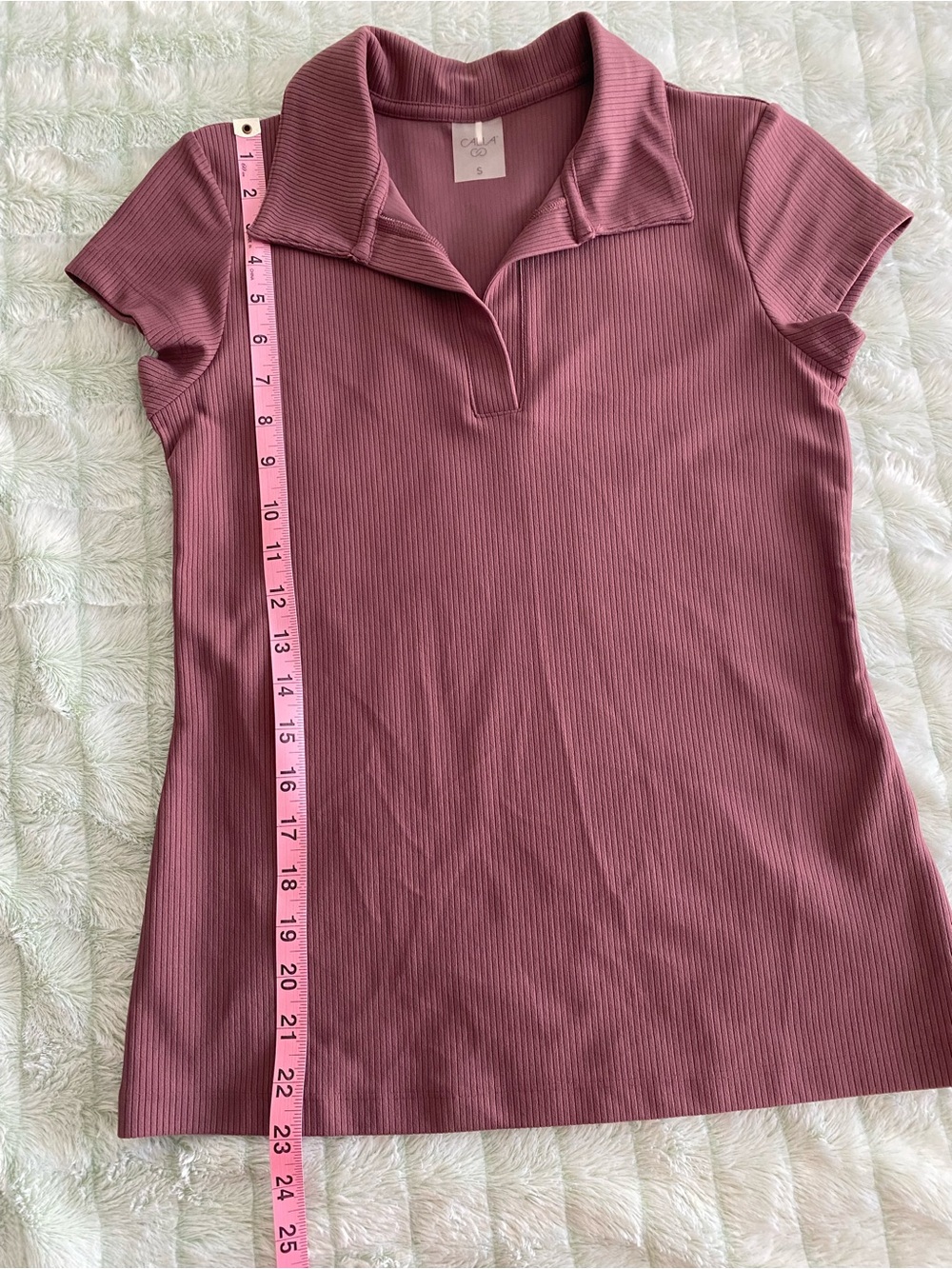 NWOT CALIA Ribbed Short Sleeve Golf Polo Top — Purple, Small - Picture 3 of 7